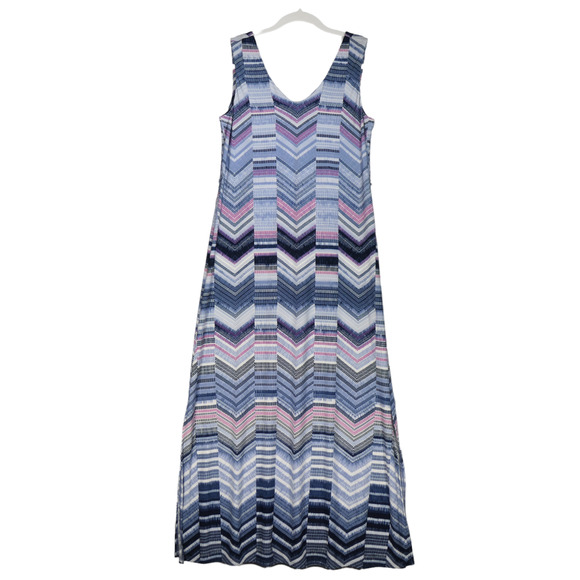 NEW Chicos Knit Maxi Dress Womens Size 0 Petite 0P Blue Chevron Stretch Boho - Picture 1 of 12